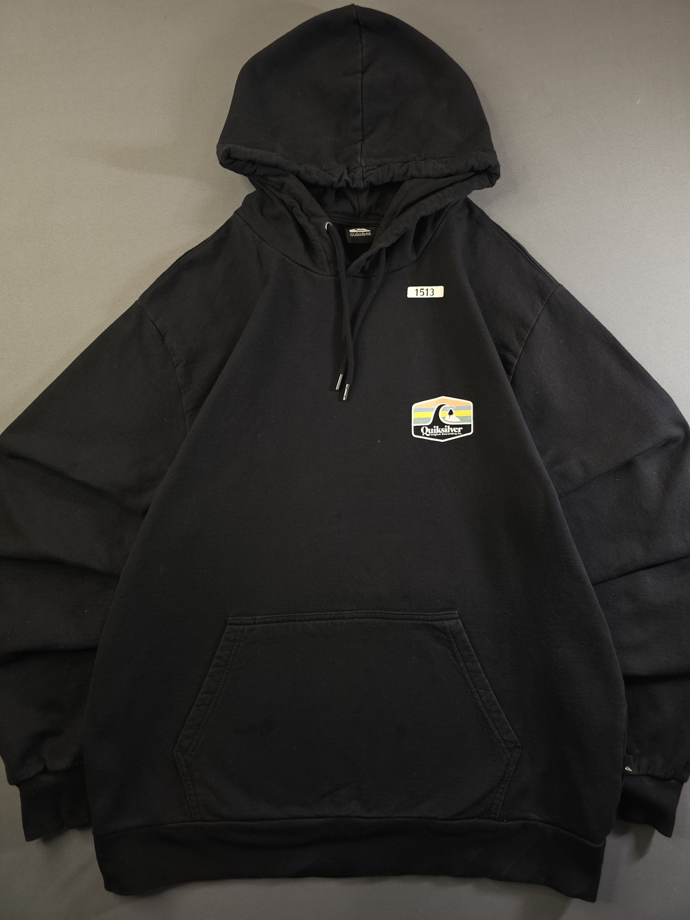 Quiksilver Original Boardriding Co. Hoodie - Black Graphic Sleeve - Size XL